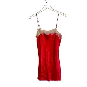 Victoria's Secret Red Satin Chemise Cream Lace Sexy Nightie Lingerie Size Small